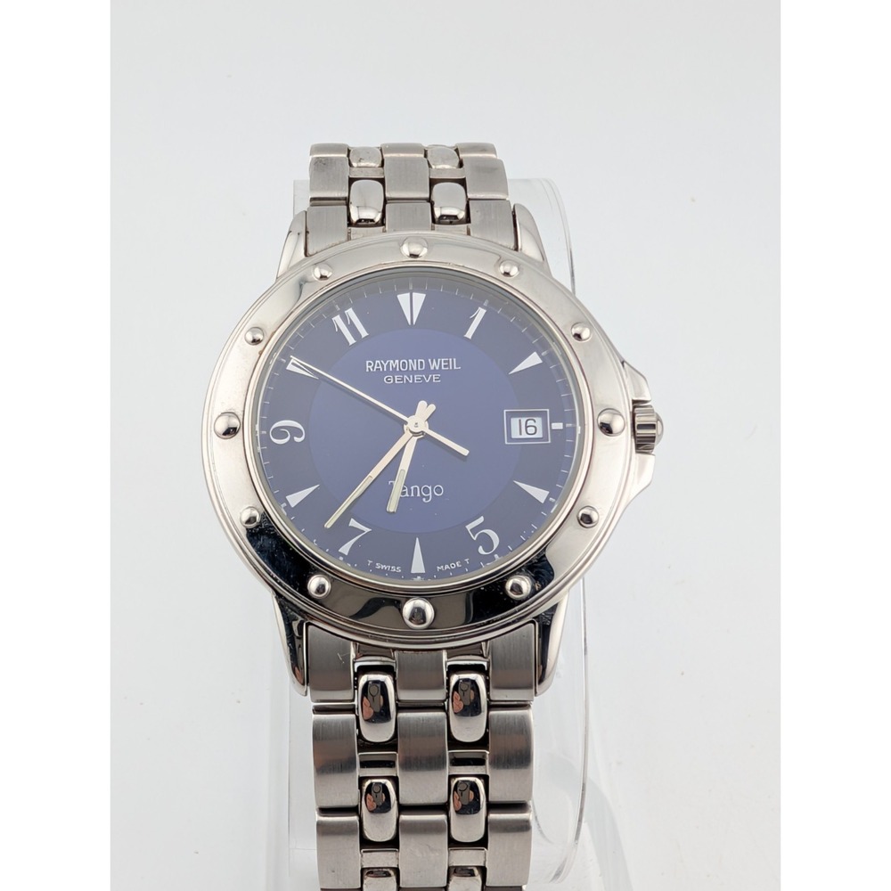 Raymond Weil Tango Men's Watch 5560 Blue Dial 36mm Case 6.75" Band- New Battery